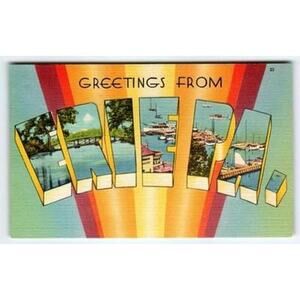 Vintage Linen Greetings from Newburyport MA Harbor Postcard 1940s